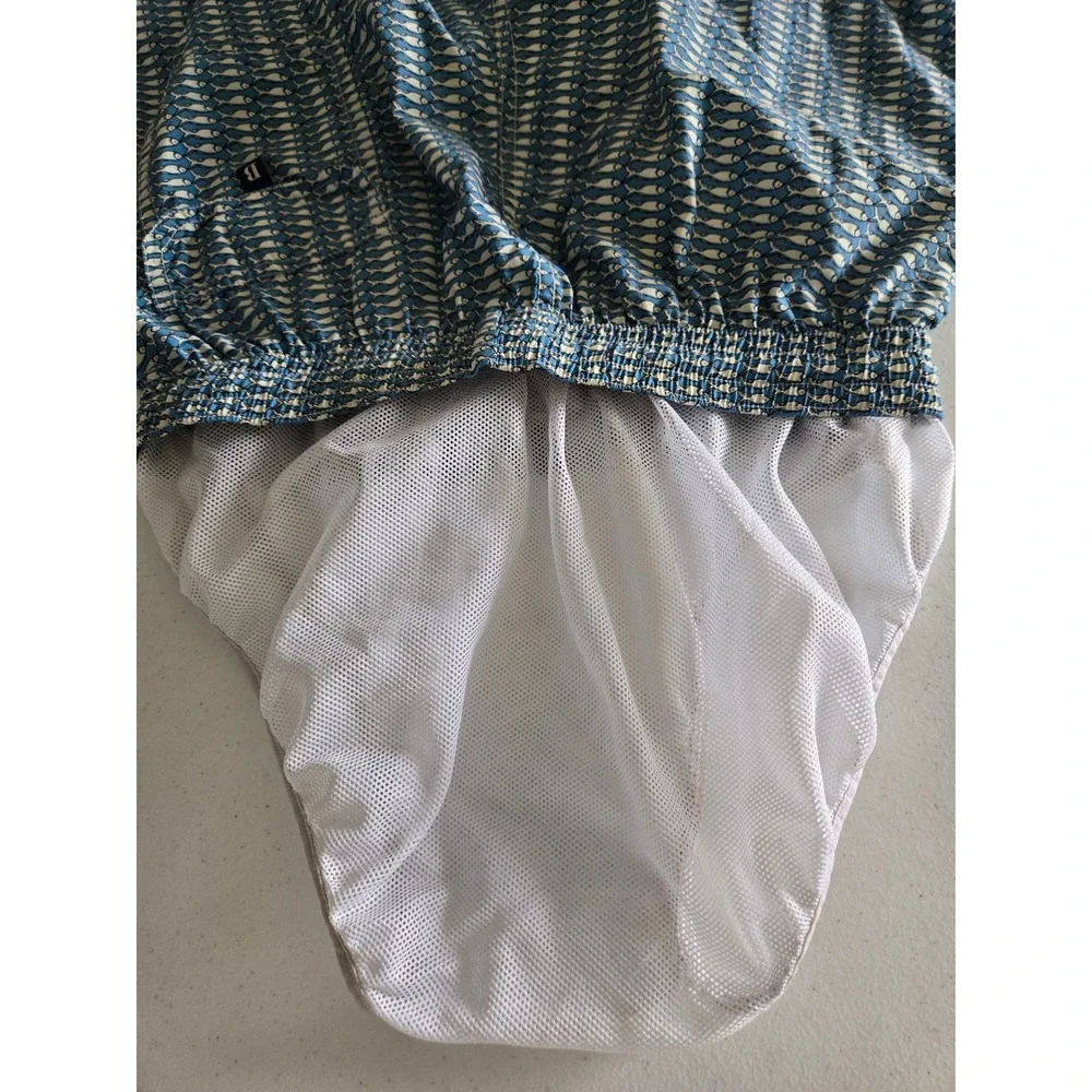 Boggi Milano Mens Blue Fish Print Swim Trunks Made in Italy Size M Mesh Lined‎